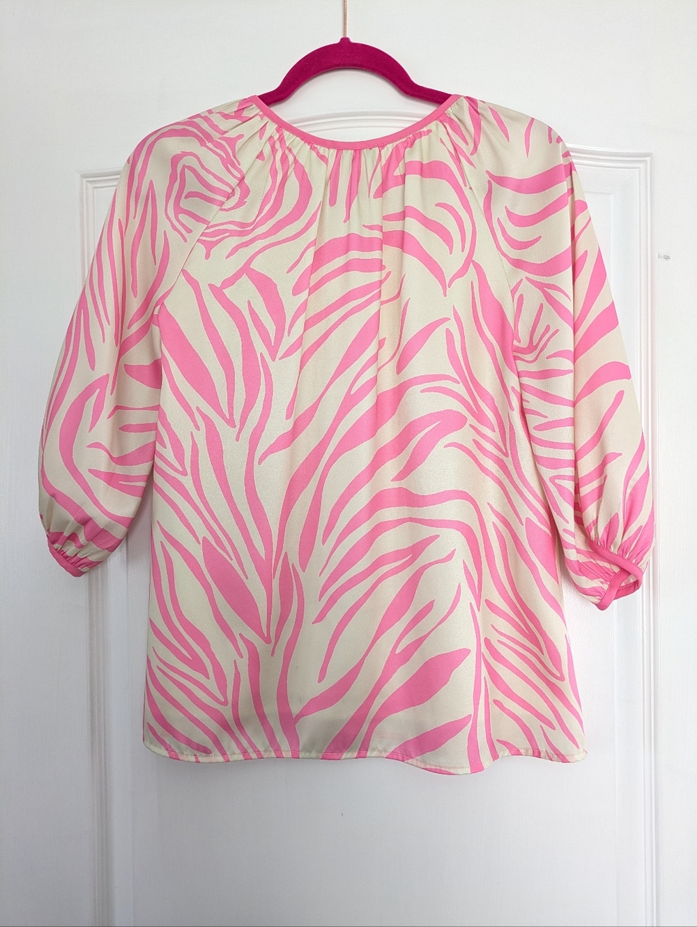 Jade Melody Tam Top Womens XS Pink Cream Lined Blouse 3/4 Sleeves - Picture 3 of 9